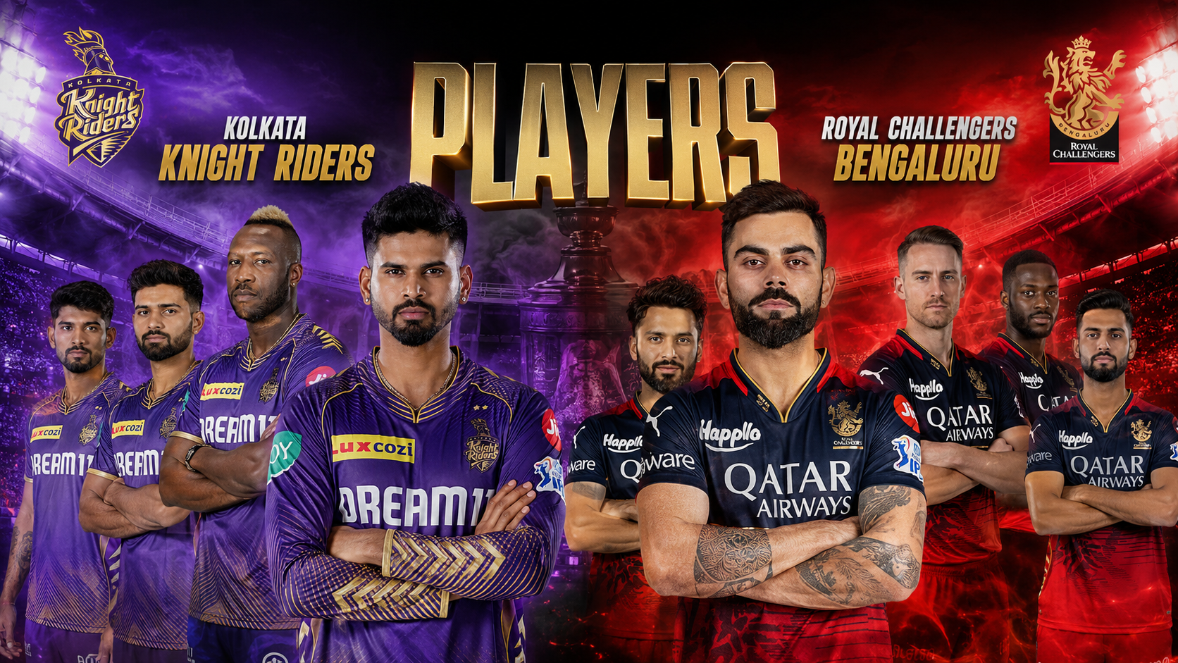 Kolkata Knight Riders Vs Royal Challengers Bengaluru Players